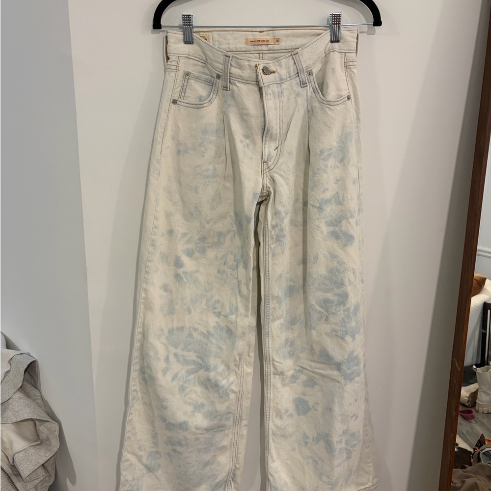 Levi Cream and Blue Patterned Wide Leg Jeans